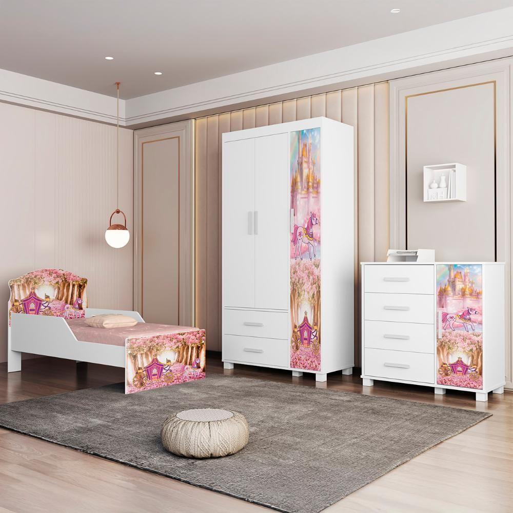 Quarto Infantil 3 Peças Com Mini Cama Carruagem Rosa Z53 - Mpozenato - 2