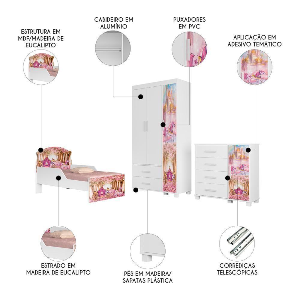 Quarto Infantil 3 Peças Com Mini Cama Carruagem Rosa Z53 - Mpozenato - 3