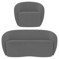 Sofá 2 Lugares Living 160cm E 1 Poltrona Giratória Garbin Z08 Boucle Cinza - Mpozenato - 1