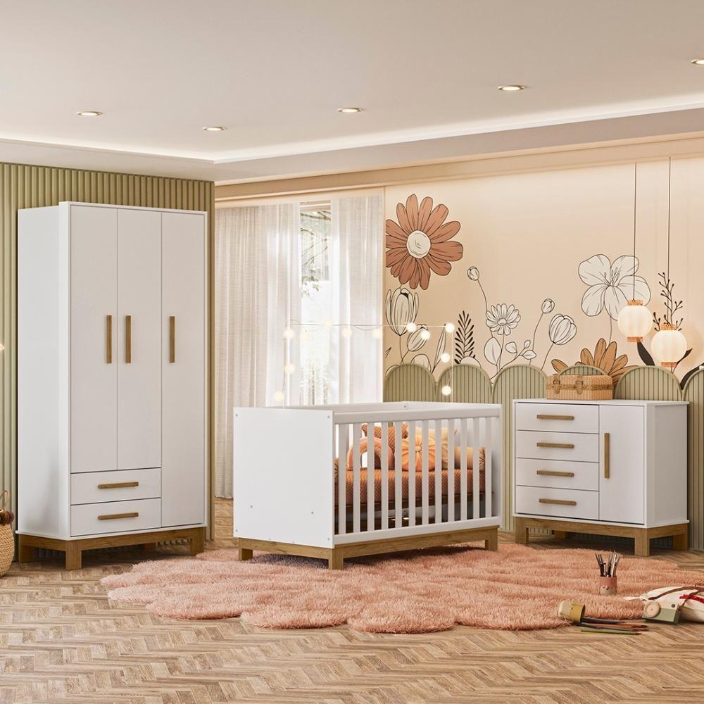 Quarto Infantil 3 Peças Com Berço Q Encanto Slim Branco - Qmovi - 2