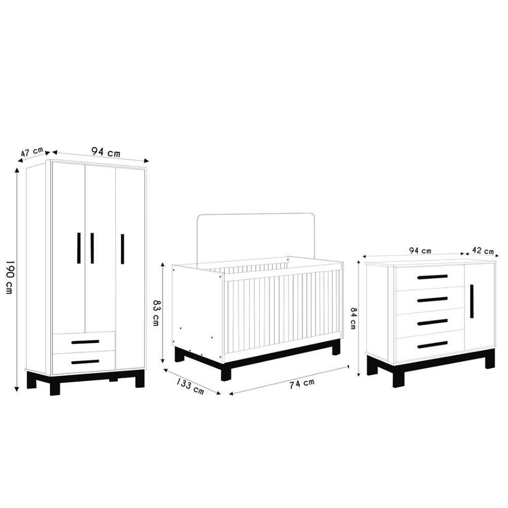 Quarto Infantil 3 Peças Com Berço Q Encanto Slim Branco - Qmovi - 4