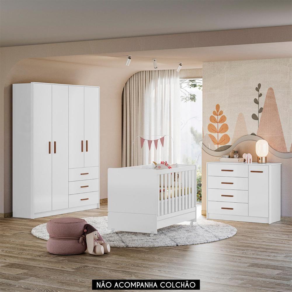 Quarto Infantil 3 Peças Com Berço Americano Nelly Branco Z49 - Mpozenato - 2