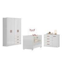 Quarto Infantil 3 Peças Com Berço Americano Nelly Branco Z49 - Mpozenato - 1
