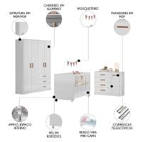 Quarto Infantil 3 Peças Com Berço Americano Nelly Branco Z49 - Mpozenato - 3