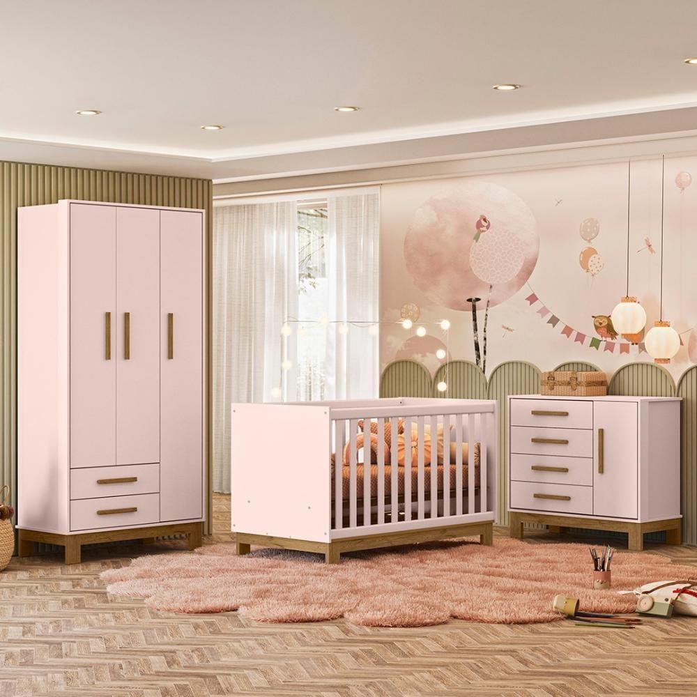 Quarto Infantil 3 Peças Com Berço Q Encanto Slim Rosa - Qmovi - 2