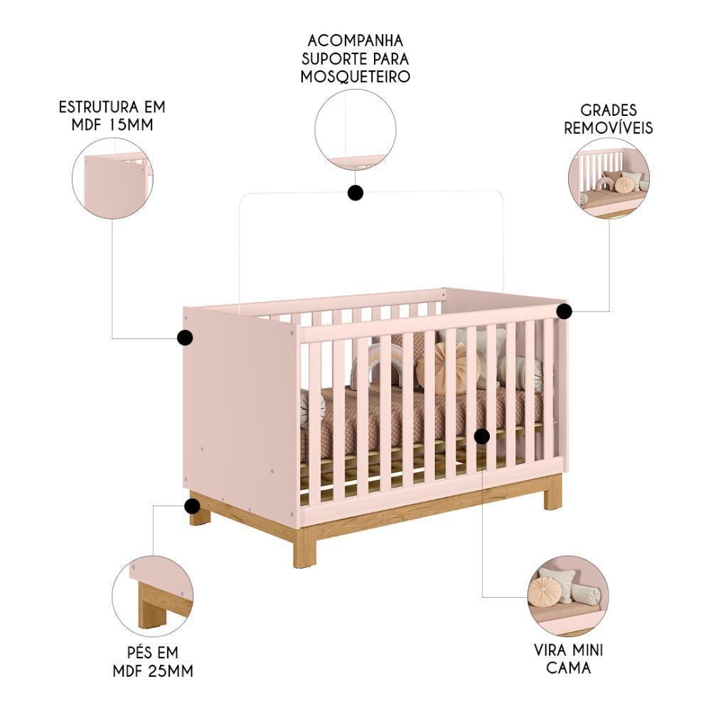 Quarto Infantil 3 Peças Com Berço Q Encanto Slim Rosa - Qmovi - 5
