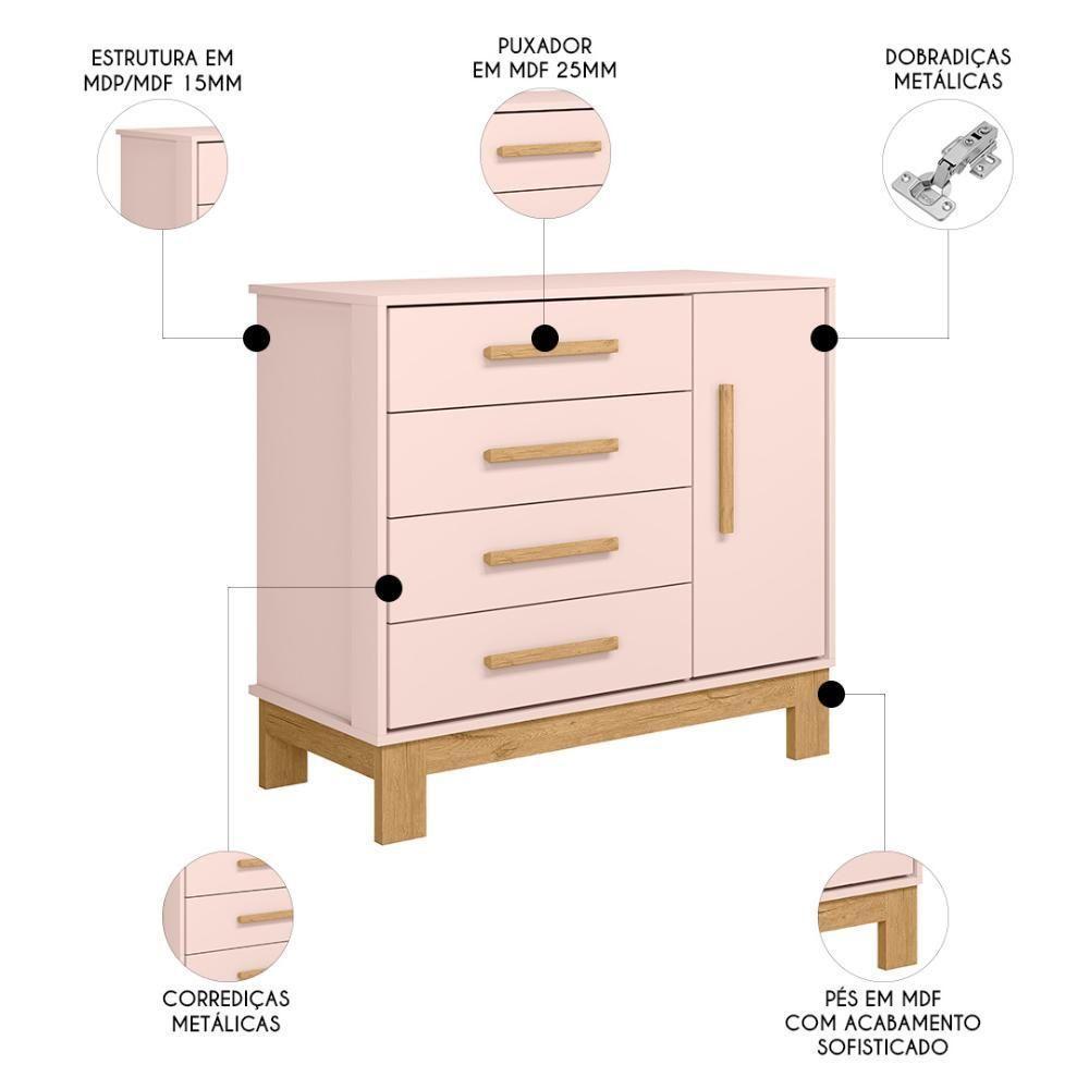 Quarto Infantil 3 Peças Com Berço Q Encanto Slim Rosa - Qmovi - 6