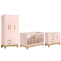 Quarto Infantil 3 Peças Com Berço Q Encanto Slim Rosa - Qmovi - 1