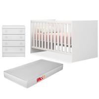 Quarto De Bebê Cômoda 777 E Berço 1344 Certificado Pelo Inmetro Doce Sonho Com Colchão Branco - Qmovi - 1