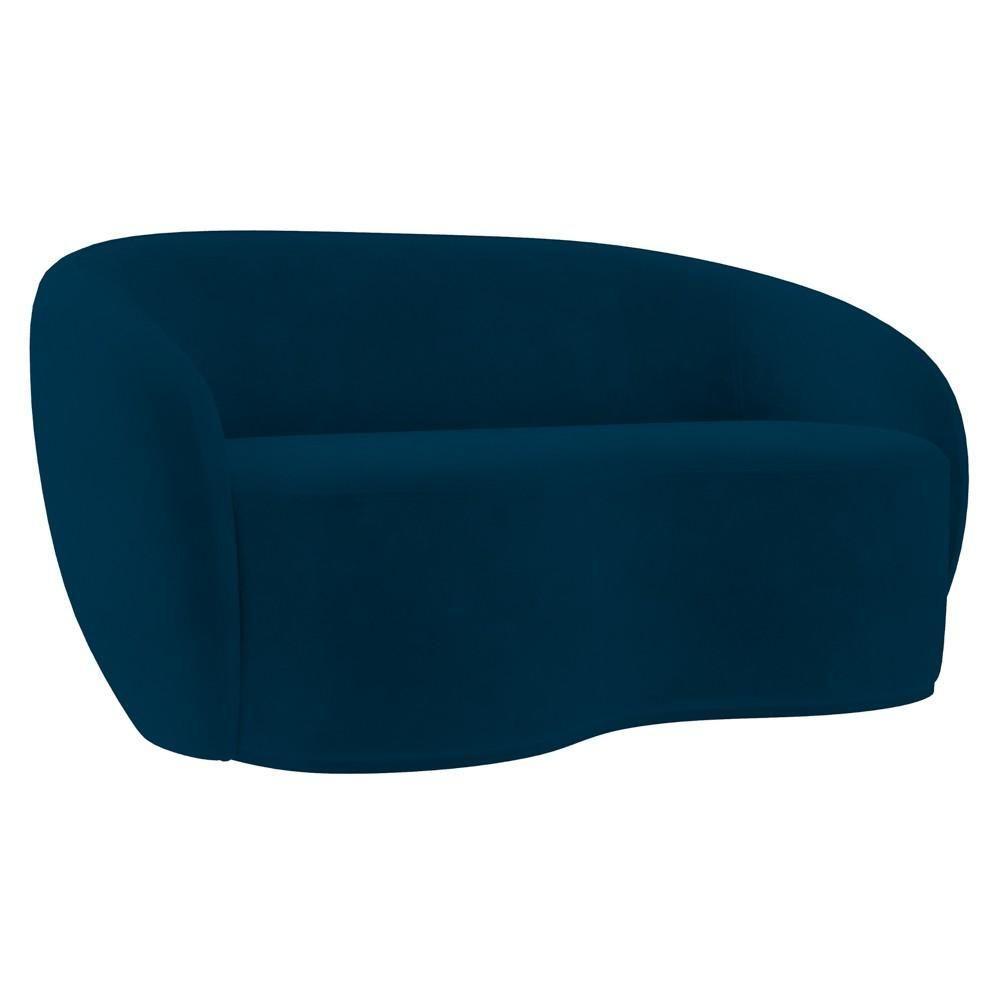 Sofá 3 Lugares Living 180cm E 1 Poltrona Giratória Garbin Z08 Veludo Azul Marinho - Mpozenato - 9