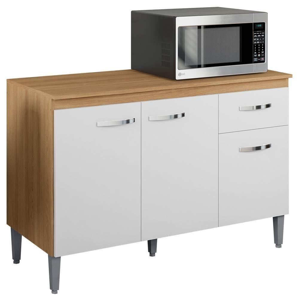 Balcão De Cozinha 120cm Gabriela 3 Portas 1 Gaveta Com Tampo Amêndoa/Branco - 1