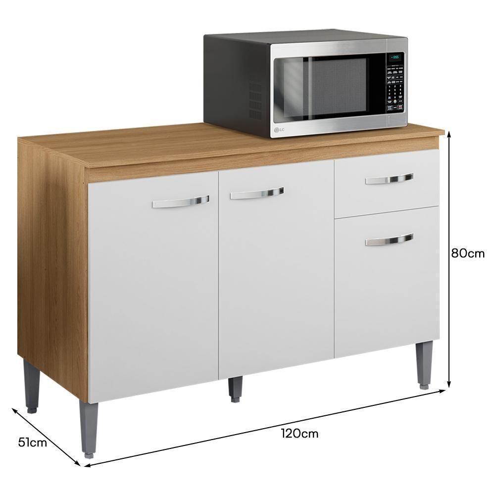 Balcão De Cozinha 120cm Gabriela 3 Portas 1 Gaveta Com Tampo Amêndoa/Branco - 4