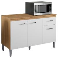 Balcão De Cozinha 120cm Gabriela 3 Portas 1 Gaveta Com Tampo Amêndoa/Branco - 1