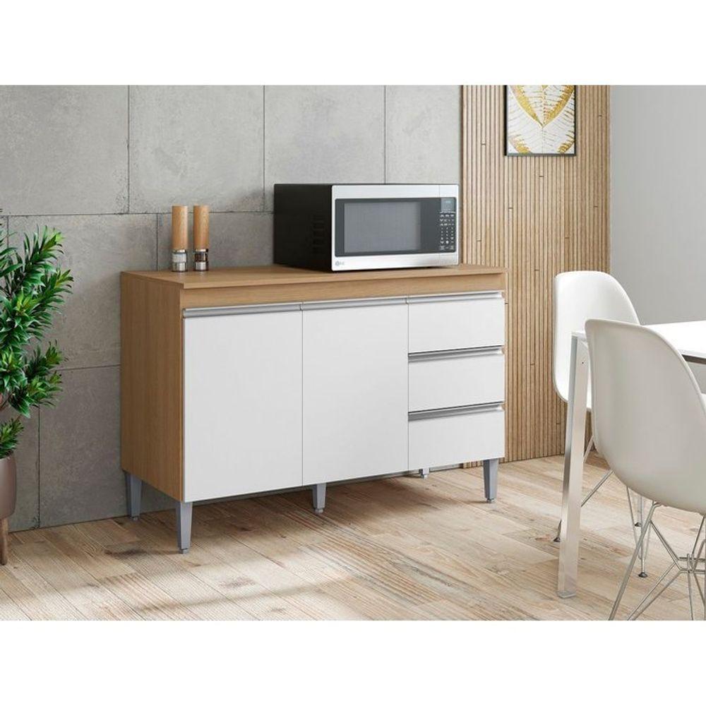 Balcão De Cozinha Andréia 120cm 2 Portas 3 Gavetas Com Tampo Amêndoa/Branco - 2