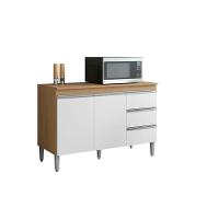 Balcão De Cozinha Andréia 120cm 2 Portas 3 Gavetas Com Tampo Amêndoa/Branco - 1