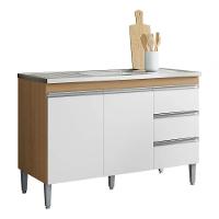 Balcão De Cozinha Para Pia Andréia 120cm 2 Portas 3 Gavetas Sem Tampo Amêndoa/Branco - 1