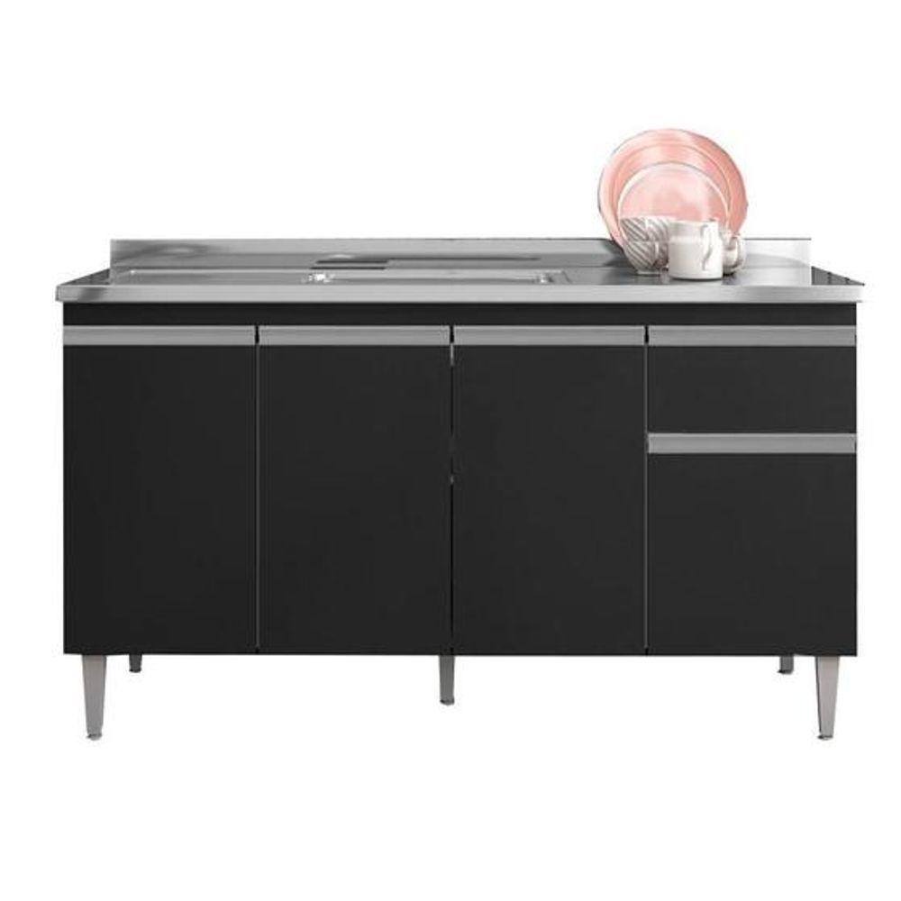 Balcão De Cozinha Para Pia 150cm Tatiane 4 Portas 1 Gaveta Sem Tampo Preto - 1