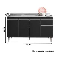 Balcão De Cozinha Para Pia 150cm Tatiane 4 Portas 1 Gaveta Sem Tampo Preto - 3
