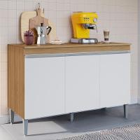 Balcão De Cozinha Manu 120cm 3 Portas Com Tampo Amêndoa/Branco - 2