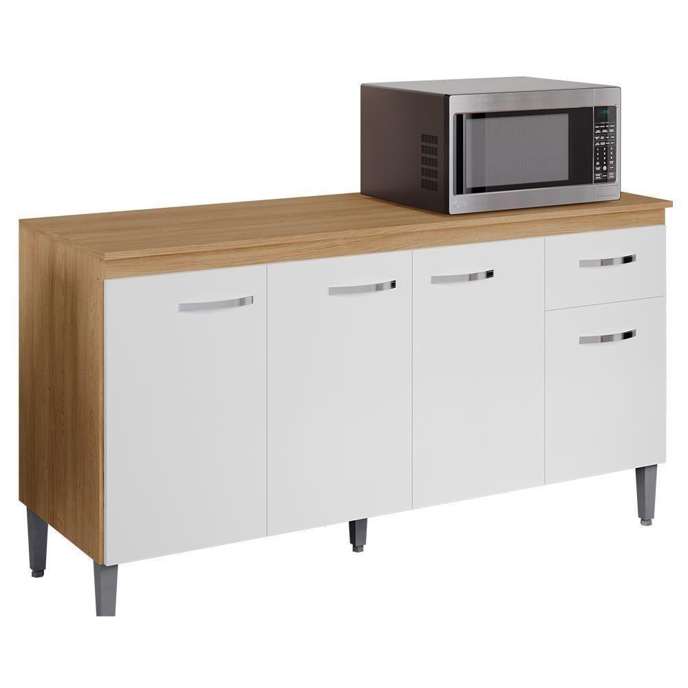 Balcão De Cozinha 150cm Gabriela 4 Portas 1 Gaveta Com Tampo Amêndoa/Branco - 1
