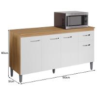 Balcão De Cozinha 150cm Gabriela 4 Portas 1 Gaveta Com Tampo Amêndoa/Branco - 4