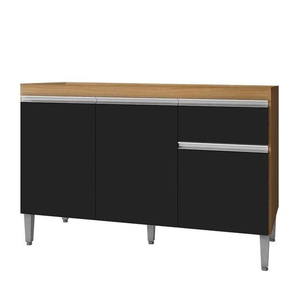 Balcão De Cozinha Para Pia Tatiane 100cm 3 Portas 1 Gaveta Sem Tampo Amêndoa/Preto - 1