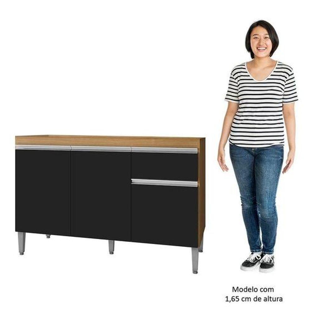 Balcão De Cozinha Para Pia Tatiane 100cm 3 Portas 1 Gaveta Sem Tampo Amêndoa/Preto - 3
