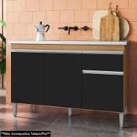Balcão De Cozinha Para Pia Tatiane 100cm 3 Portas 1 Gaveta Sem Tampo Amêndoa/Preto - 2