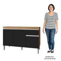 Balcão De Cozinha Para Pia Tatiane 100cm 3 Portas 1 Gaveta Sem Tampo Amêndoa/Preto - 3
