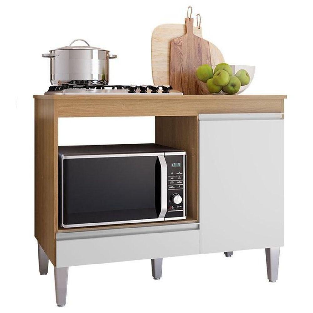 Balcão Cooktop Carla Com Tampo Para 4 Ou 5 Bocas Nicho Para Micro-ondas 1 Porta 1 Gaveta Amêndoa/Branco - 1