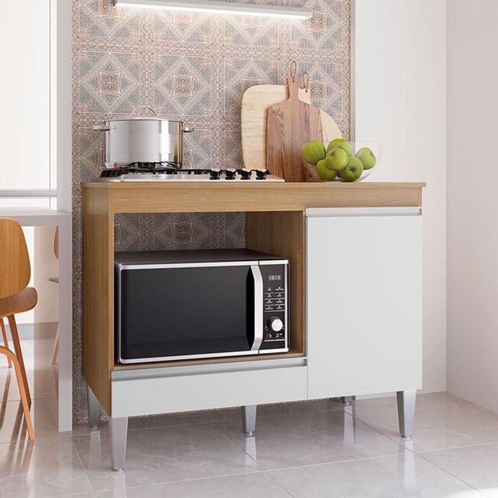 Balcão Cooktop Carla Com Tampo Para 4 Ou 5 Bocas Nicho Para Micro-ondas 1 Porta 1 Gaveta Amêndoa/Branco - 2