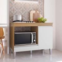 Balcão Cooktop Carla Com Tampo Para 4 Ou 5 Bocas Nicho Para Micro-ondas 1 Porta 1 Gaveta Amêndoa/Branco - 2