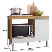 Balcão Cooktop Carla Com Tampo Para 4 Ou 5 Bocas Nicho Para Micro-ondas 1 Porta 1 Gaveta Amêndoa/Branco - 3