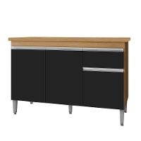Balcão De Cozinha 120cm Tatiane 3 Portas 1 Gaveta Com Tampo Amêndoa/Preto - 1