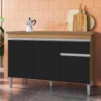 Balcão De Cozinha 120cm Tatiane 3 Portas 1 Gaveta Com Tampo Amêndoa/Preto - 2