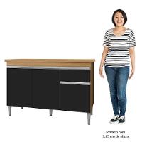 Balcão De Cozinha 120cm Tatiane 3 Portas 1 Gaveta Com Tampo Amêndoa/Preto - 3