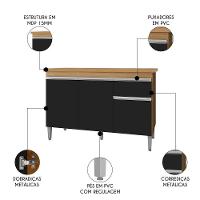 Balcão De Cozinha 120cm Tatiane 3 Portas 1 Gaveta Com Tampo Amêndoa/Preto