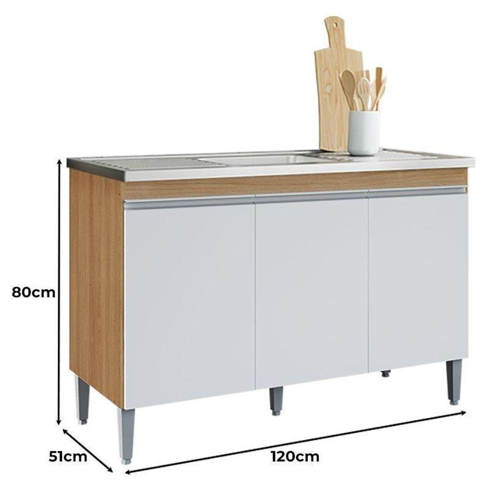 Balcão De Cozinha Para Pia 120cm Manu 3 Portas Sem Tampo Branco Amêndoa/Branco - 2