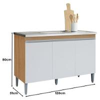 Balcão De Cozinha Para Pia 120cm Manu 3 Portas Sem Tampo Branco Amêndoa/Branco - 2