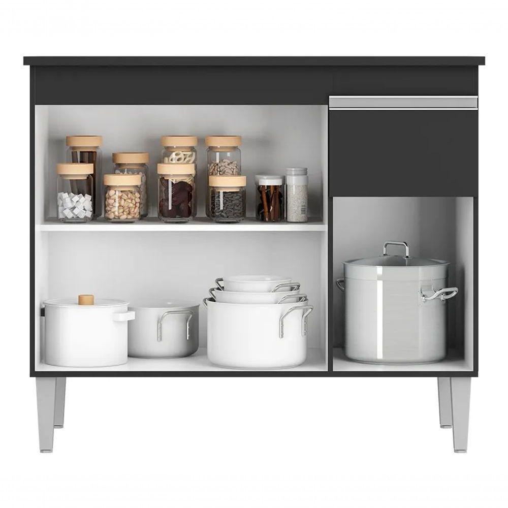 Balcão De Cozinha Para Pia Tatiane 100cm 3 Portas 1 Gaveta Sem Tampo Preto - 3