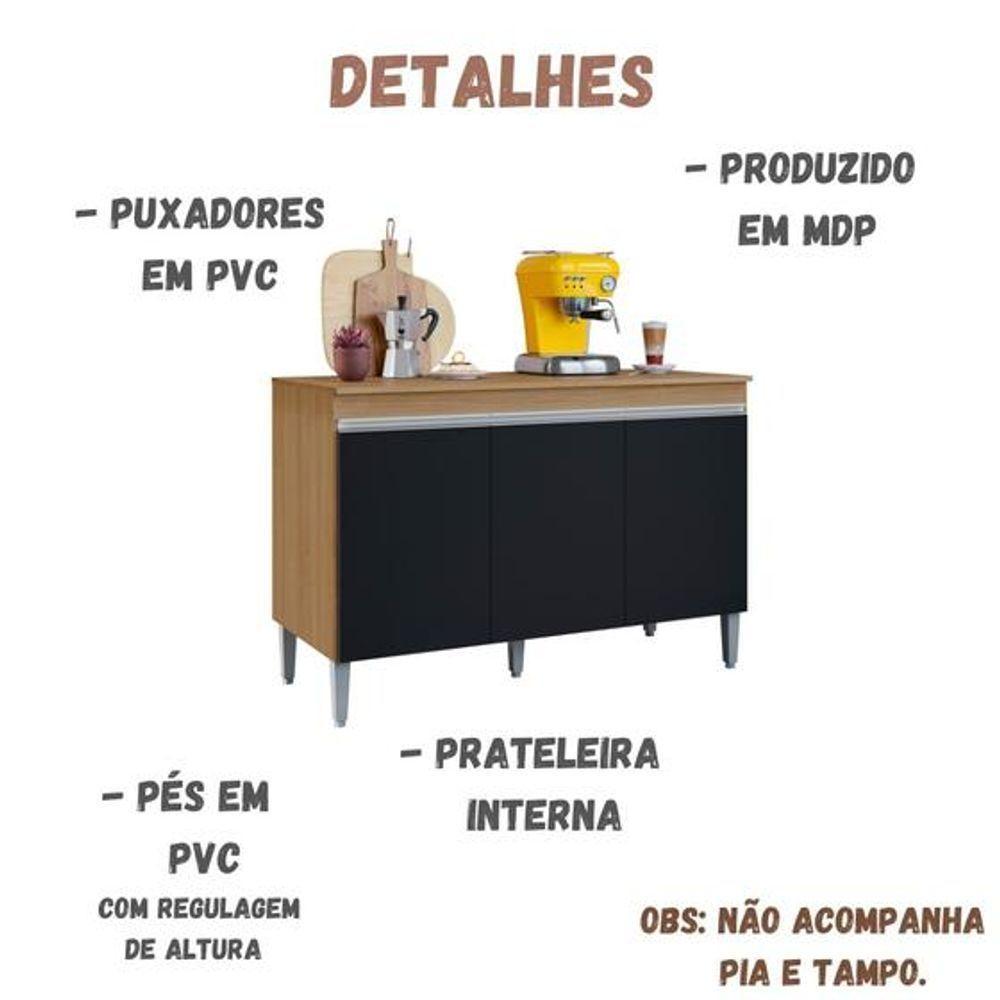 Balcão De Cozinha Para Pia 120cm Manu 3 Portas Sem Tampo Branco Amêndoa/Preto - 2