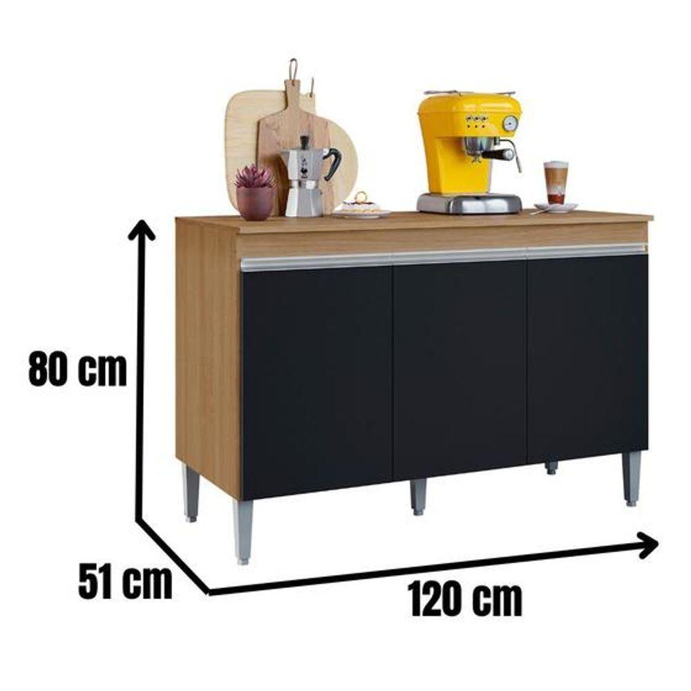 Balcão De Cozinha Para Pia 120cm Manu 3 Portas Sem Tampo Branco Amêndoa/Preto - 3