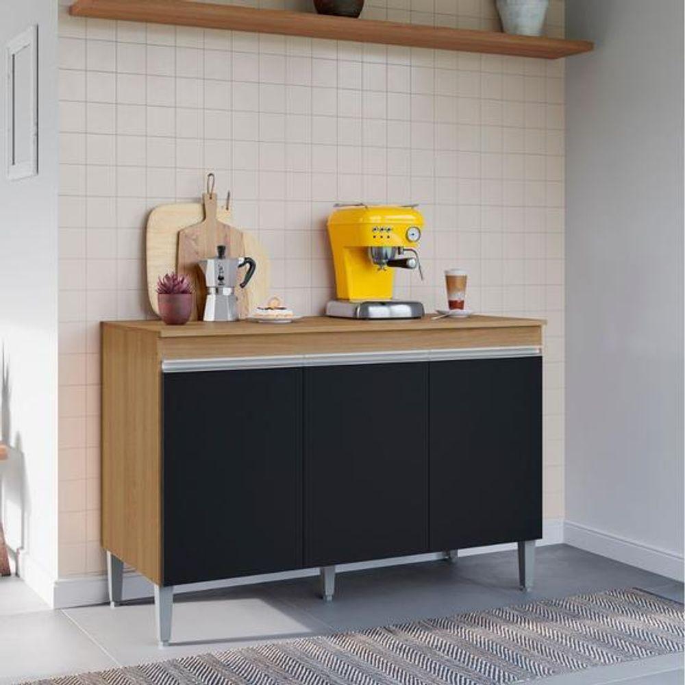 Balcão De Cozinha Para Pia 120cm Manu 3 Portas Sem Tampo Branco Amêndoa/Preto - 4