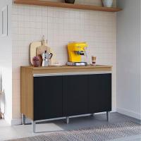 Balcão De Cozinha Para Pia 120cm Manu 3 Portas Sem Tampo Branco Amêndoa/Preto - 4