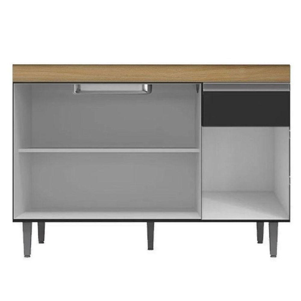 Balcão De Cozinha Para Pia Tatiane 120cm 3 Portas 1 Gaveta Sem Tampo Amêndoa/Preto - 3