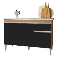Balcão De Cozinha Para Pia Tatiane 120cm 3 Portas 1 Gaveta Sem Tampo Amêndoa/Preto - 1