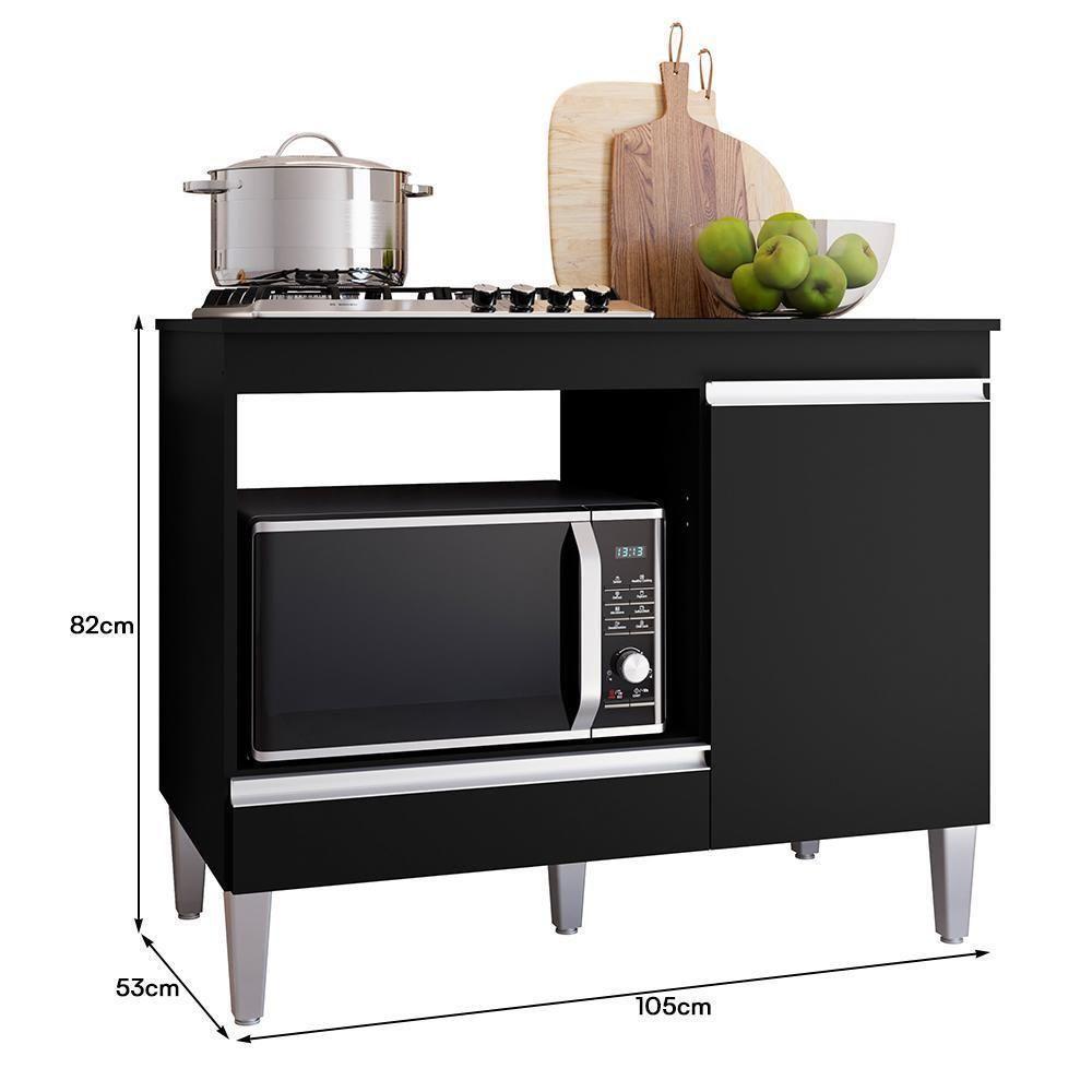 Balcão Cooktop Carla Com Tampo Para 4 Ou 5 Bocas Nicho Para Micro-ondas 1 Porta 1 Gaveta Preto - 3