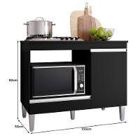 Balcão Cooktop Carla Com Tampo Para 4 Ou 5 Bocas Nicho Para Micro-ondas 1 Porta 1 Gaveta Preto - 3