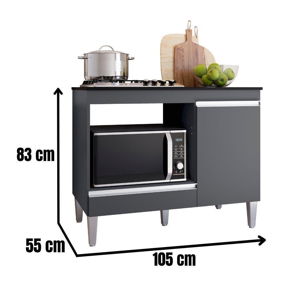 Balcão Cooktop Carla Com Tampo Para 4 Ou 5 Bocas Nicho Para Micro-ondas 1 Porta 1 Gaveta Cinza - 3