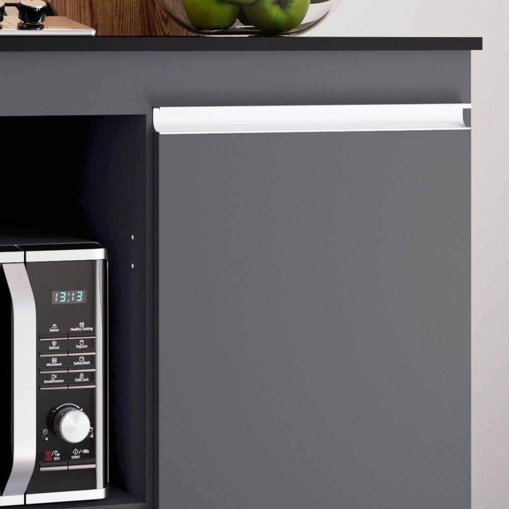 Balcão Cooktop Carla Com Tampo Para 4 Ou 5 Bocas Nicho Para Micro-ondas 1 Porta 1 Gaveta Cinza - 5